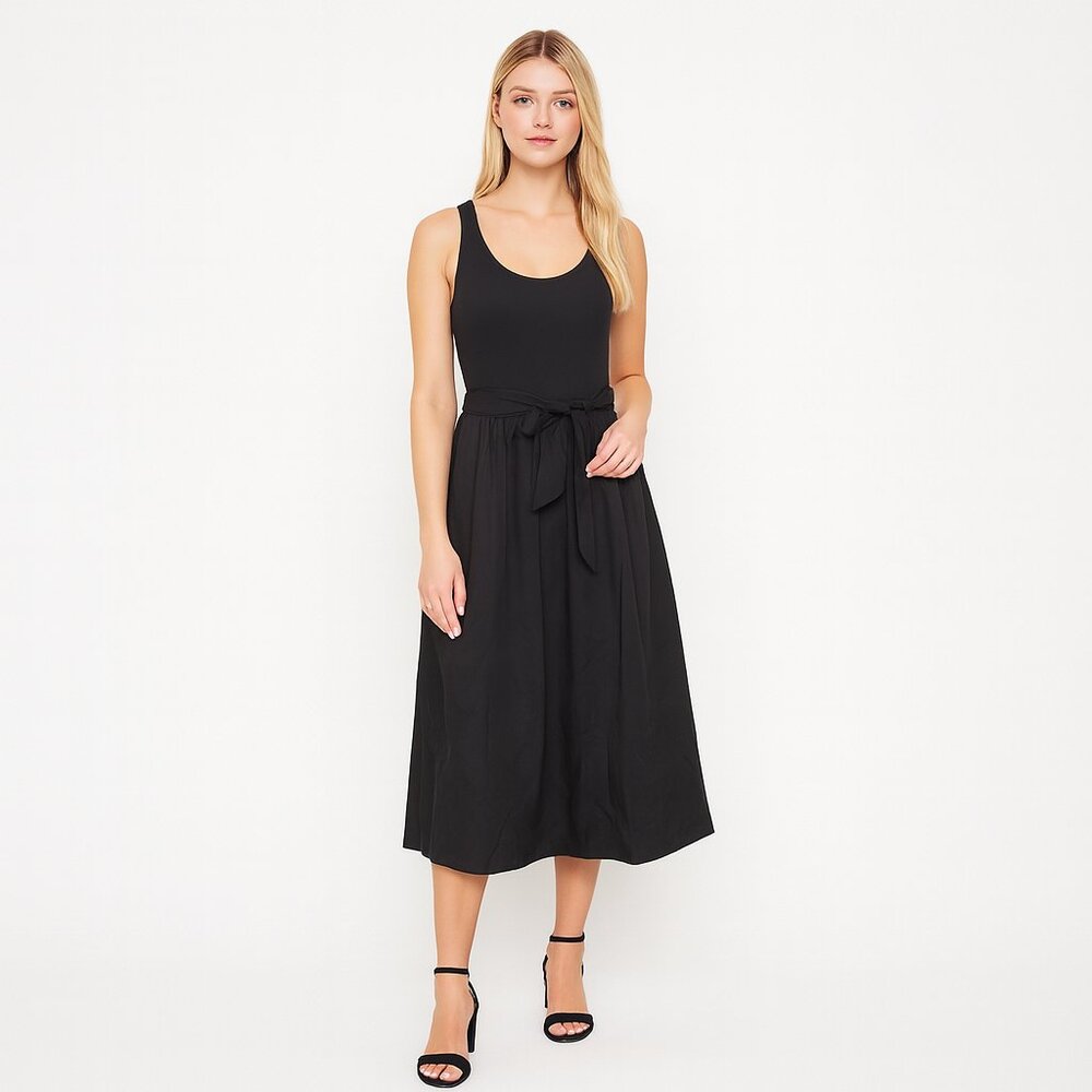 NWT White House Black Market Sleeveless Mixed Media Midi Dress Black XS #WHBM51
